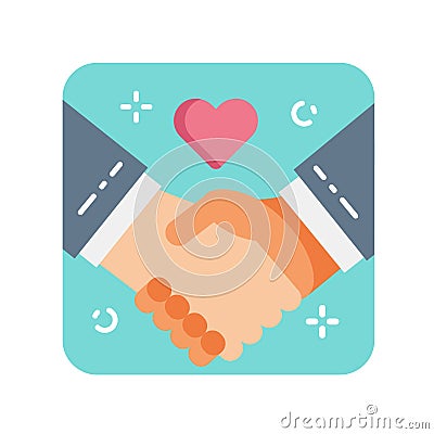 Handshaking flat color icon. Kindness, charity and help concept. Vector Illustration